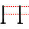 Two black stanchions with red and white striped tapes.