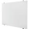 White glass magnetic board, mounted on the wall. It is held by 4 silver brackets.
