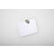 A white memo pad, attached to a white surface with a round, silver magnet.