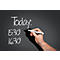 A person is writing the words "Today", "15:30", "16:30" on a grey board with a white pen.