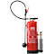 Red fire extinguisher with black hose, red handle, and silver nozzle. "GLORIA" inscription and pictograms.