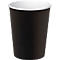 Gobelet en carton noir avec bord et intérieur blancs.