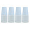 Quatre piles de gobelets en papier bleu clair sur fond blanc.