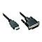 Adapterkabel mit schwarzem HDMI-Stecker und schwarzem DVI-Stecker vor weißem Hintergrund.