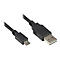 Schwarzes Micro-USB zu USB-A Kabel vor weißem Hintergrund.