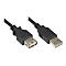 Schwarzes USB-Verlängerungskabel mit einem USB-A-Stecker und einer USB-A-Buchse vor weißem Hintergrund.