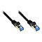 Zwei schwarze Netzwerkkabel-Stecker mit transparent-blauem Gehäuse vor weißem Hintergrund.