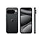 Drei Ansichten eines schwarzen Smartphones mit Kamera und Google-Logo. Links die Rückseite, Mitte die Vorderseite, rechts die Seite.