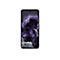 Smartphone, Display mit violetten Kristallen. Schwarzer Rahmen, abgerundete Ecken, Frontkamera.