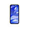 Smartphone mit blauem Display, auf weißem Hintergrund.