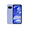 Hellblaues Smartphone, Vorder- und Rückseite, mit zwei Kameras und Google-Logo.