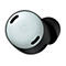 Ein hellblauer Pixel Buds Pro Kopfhörer mit dem Google G-Logo vor schwarzem Gehäuse auf weißem Grund.
