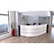 Grand comptoir d'accueil en arc Faro, avec tablette et plateaux latéraux, L 3320 x P 1800 x H 1120 mm, blanc/anthracite