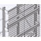 Top view of a metal grid shelving system, its details rendered in line drawings. The grid structure is clearly visible.