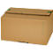 A brown cardboard box with a closed lid. On the side there are green markings with numbers.
