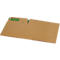 Opened brown cardboard shipping envelope, green logo, sustainable paper type.