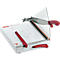 White paper cutter with red handle and blade guard. Printed IDEAL 1135.