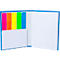 Offenes Notizbuch mit farbigen Haftnotizen.