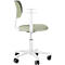 Chaise de bureau, dossier et assise verts, cadre blanc. Plan rapproché de l'arrière.