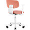 Chaise de bureau en blanc et rose. Dossier et assise roses, cadre et accoudoir blancs.