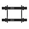 Schwarze TV-Halterung, bestehend aus horizontalen und vertikalen Metallschienen mit Schraubenlöchern, für Wandmontage.