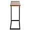Houten bijzettafel met zwart metalen frame. Houten tafelblad, rechthoekig, met een donkere streep. Metalen frame in U-vorm.