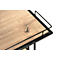 Detail van een serveerwagen: houten blad met zwart metalen frame en handvat.