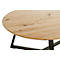Table basse ronde, plateau en bois avec cadre en métal noir.
