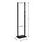 Zwarte kapstok met haken en plank, afmetingen: 175 cm hoog, 40 cm breed, 30 cm diep.