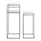 Deux tables d'appoint grises et minimalistes. L'une est plus haute avec des étagères, l'autre plus courte, toutes deux sur fond blanc.