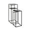 Deux tables d'appoint carrées noires. Une table a deux étagères, l'autre une seule.