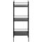 Zwart boekenrek met vier planken en een metalen frame.