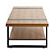 Table basse en bois avec cadre en métal noir et étagère.