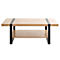 Table basse en bois avec cadre en métal noir et étagère.