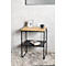 Table d'appoint avec plateau en bois et cadre en métal noir. Dimensions : 45x35x60 cm. Une représentation du matériau est également affichée.