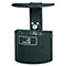 Black ashtray with roof and cigarette symbol, with holes for cigarettes. Top shelf.