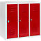 Halfhoge kledinglocker, 3 compartimenten, 300 mm, draaigrendelslot, lichtgrijs/vuurrood