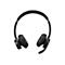 Schwarzes On-Ear-Headset mit gepolstertem Kopfbügel und Mikrofonarm vor weißem Hintergrund.
