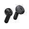 Zwei schwarze In-Ear-Kopfhörer vor weißem Hintergrund, einer mit sichtbarer Lade-LED.