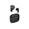 Schwarze kabellose Bluetooth-Ohrhörer mit passendem Ladecase vor weißem Hintergrund.