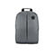 Grauer, minimalistischer Hama-Laptoprucksack mit vertikalem Reißverschluss und schwarzem Logo-Emblem vor weißem Hintergrund.