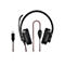 Schwarzes Gaming-Headset mit USB-Anschluss, faltbarem Mikrofon und kabelgebundener Fernbedienung vor weißem Hintergrund.