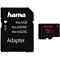 Un adaptateur de carte SD Hama noir et une carte micro SD. L'adaptateur indique microSD, microSDHC, microSDXC et Adaptateur. La carte a 64 Go et 80 Mo/s.