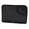 Schwarze Hama Laptoptasche aus Neopren, teilweise geöffnet, vor weißem Hintergrund.