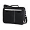 Schwarze Laptoptasche mit geöffnetem Frontfach auf weißem Hintergrund.
