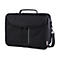 Schwarze Laptoptasche mit Tragegriff, Schultergurt und kleiner roter Markenlasche vor neutralem Hintergrund.