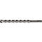 Een grijze spiraalboor ligt horizontaal. De windingen zijn scherp, de punt is scherp.