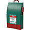 Groene boorbox met rode handgreep en details, met het "heller" logo. Etiket met productinformatie.