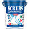 Bucket of cleaning towels. Inscription: SCRUBS, IN-A-BUCKET, Hand Cleaner Towels. Contains 72 pre-moistened towels.