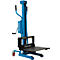 Blue HanseLifter lift truck carrying a black platform for lifting. It reads 150kg.
